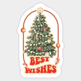 Best wishes Christmas Tree Retro Vintage Sticker